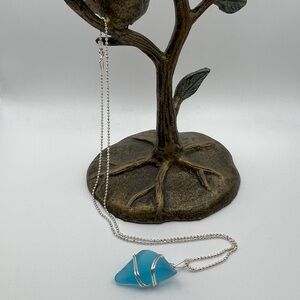 19.75” Sterling Silver Ball Chain Necklace w/ Turquoise Glass Pendant